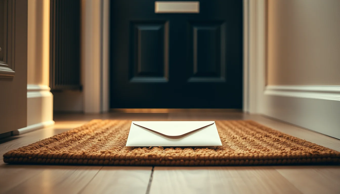 A sealed envelope on a doormat inside a front door, illustrating the bank FATCA letter that starts the accidental American citizenship tax problem