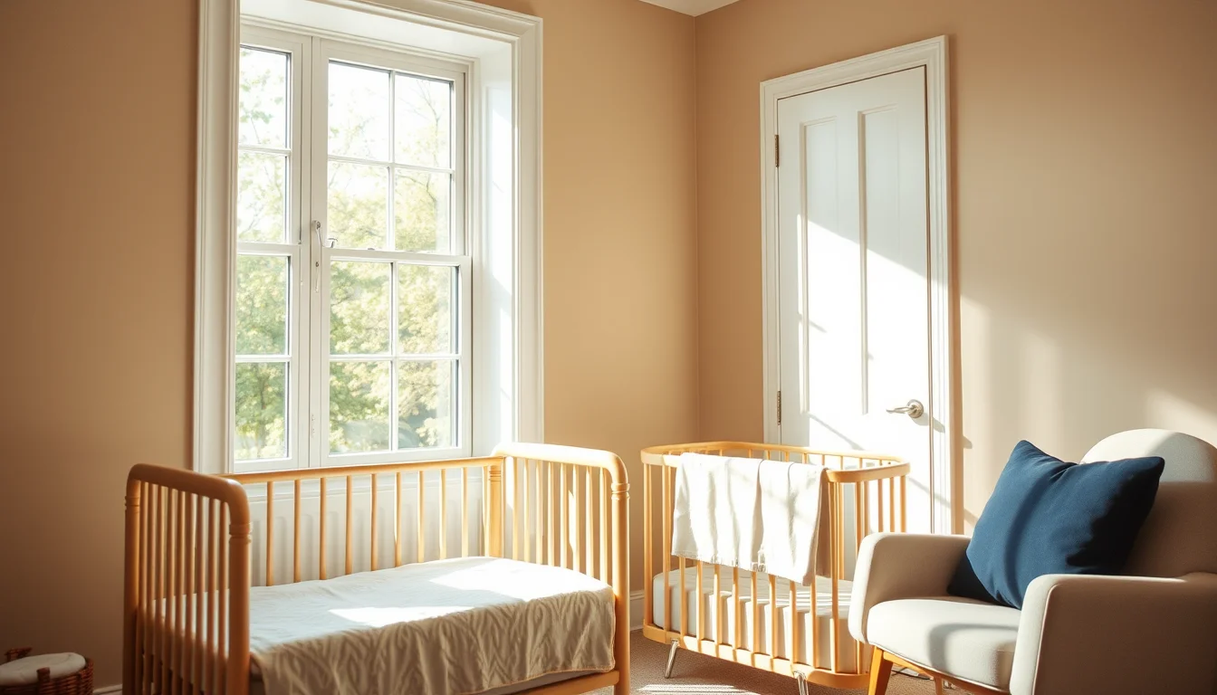 A sunlit nursery with two wooden cots and an armchair, illustrating tax planning for an American baby born in the UK