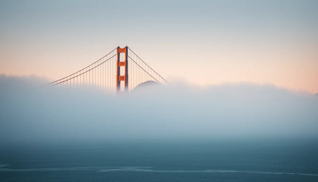 The Golden Gate Bridge tower rising above morning fog on San Francisco Bay, for a guide to working with a cross border tax accountant in San Francisco