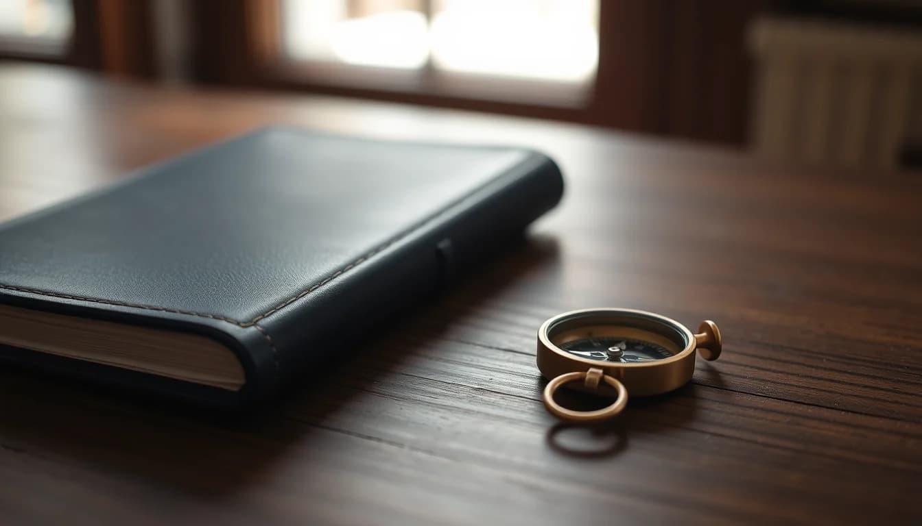 A brass compass beside a navy notebook on an oak desk, for cross border tax specialists for accidental Americans