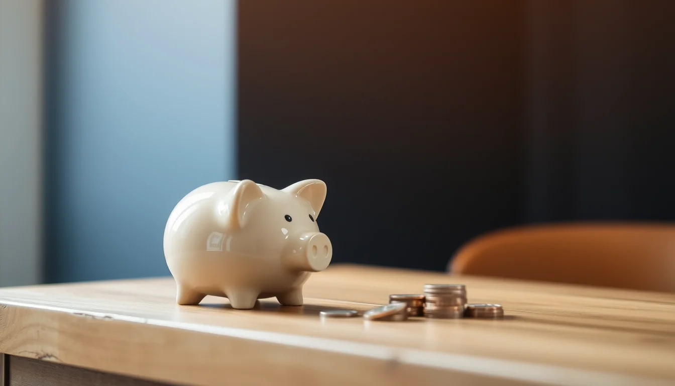 A cream ceramic piggy bank on an oak table beside copper coins, representing dual citizen child tax and savings
