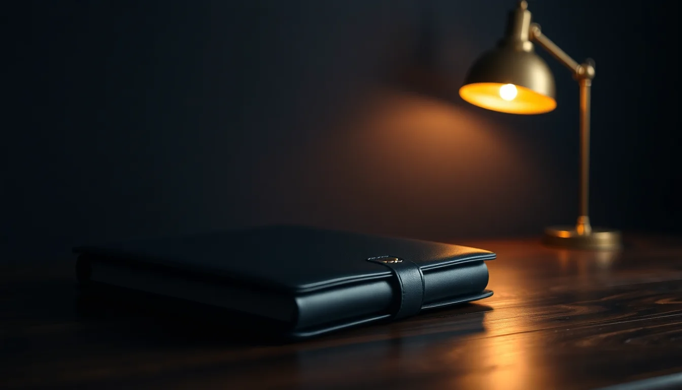 A closed leather portfolio under a brass desk lamp, illustrating Form 8833 treaty position disclosure on a US tax return