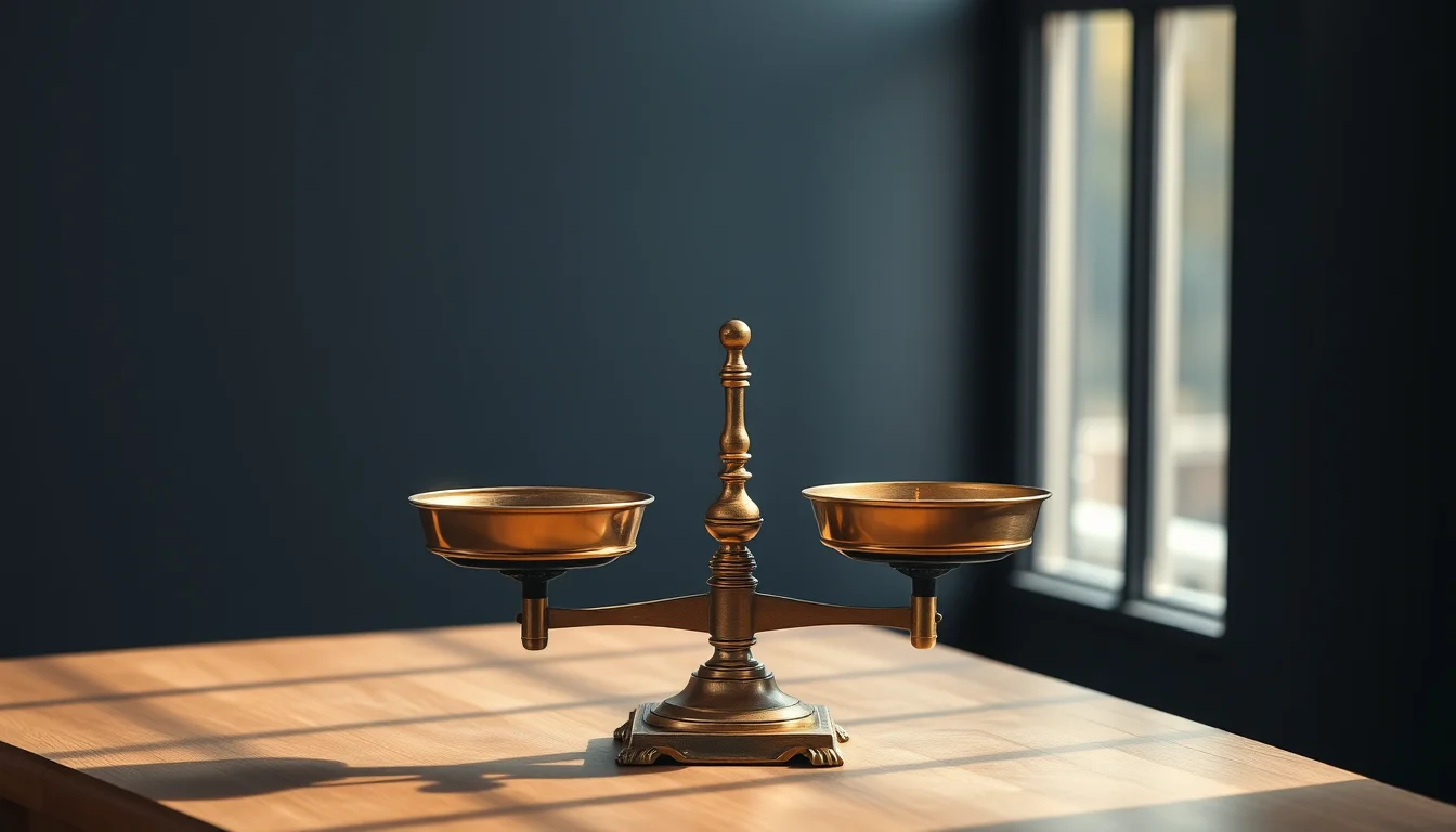 An antique brass balance scale on a walnut desk by a window, representing the comparison of the Form 8938 vs FBAR threshold