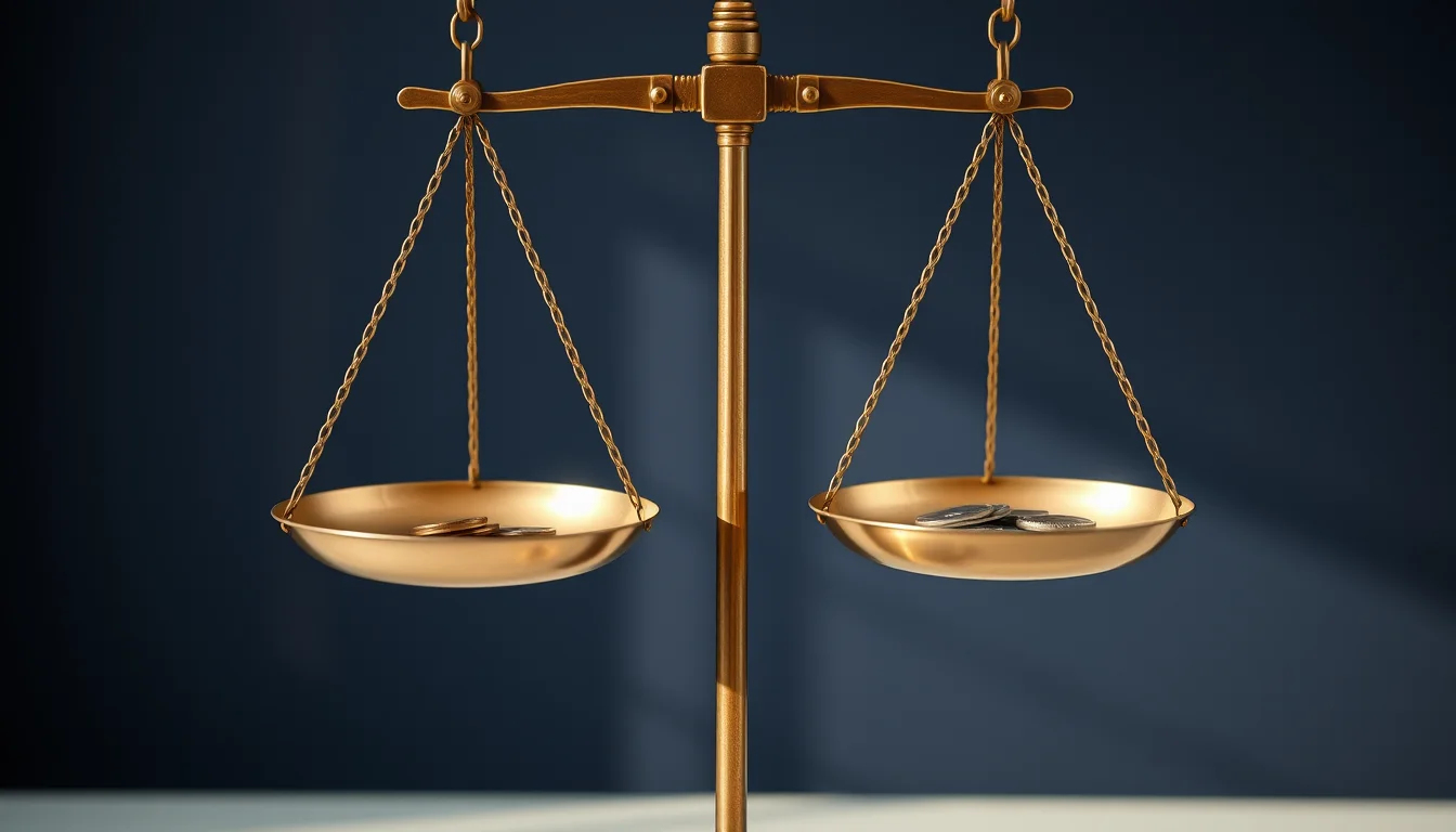 A brass balance scale with a few coins in each pan against a navy wall, representing HMRC reporting fund rules weighed against US PFIC rules for a US citizen