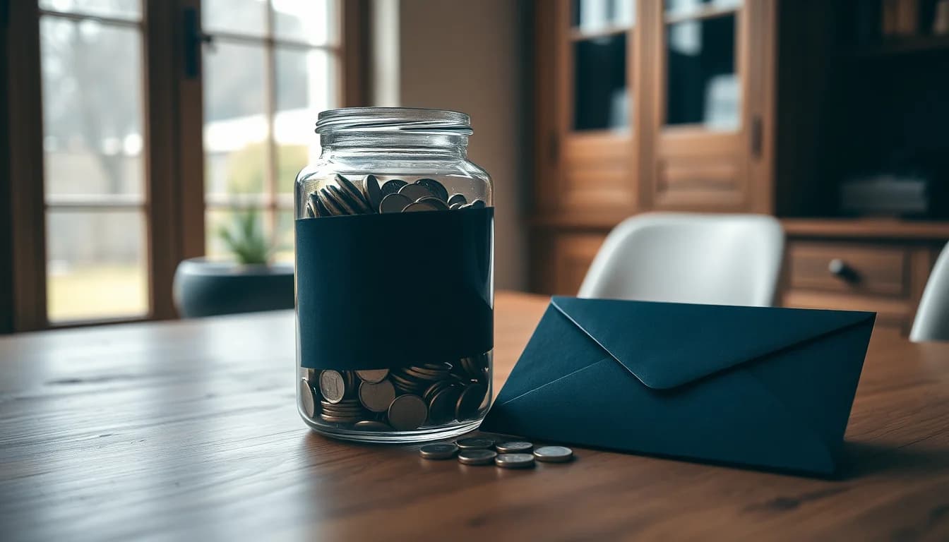 A glass jar of coins and a sealed navy envelope on a kitchen table, illustrating why an ISA is a PFIC problem for US tax