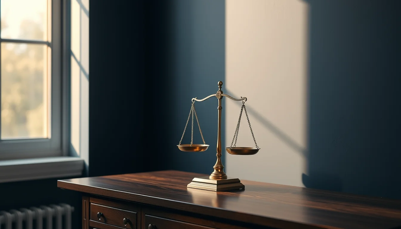A brass balance scale on a dark wooden desk by a window, for weighing up a mark-to-market PFIC election