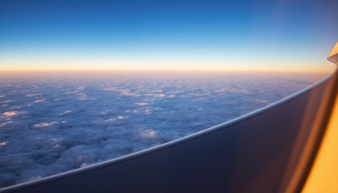 View from an aircraft window over clouds at sunrise, illustrating a moving abroad tax checklist for the US and UK