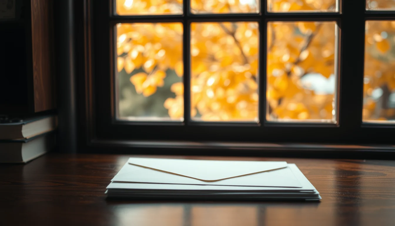 Envelopes on a desk by a window with autumn leaves outside, for the 31 October paper Self Assessment deadline