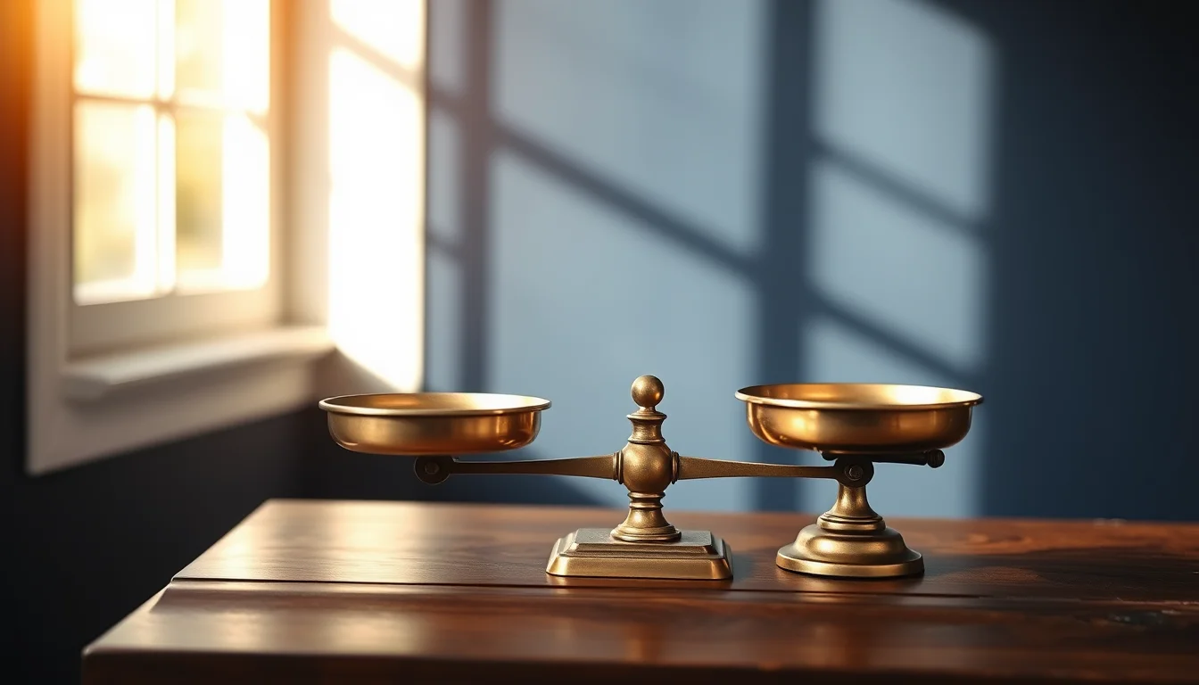 An antique brass balance scale on a walnut desk by a window, representing the two tests in the PFIC definition