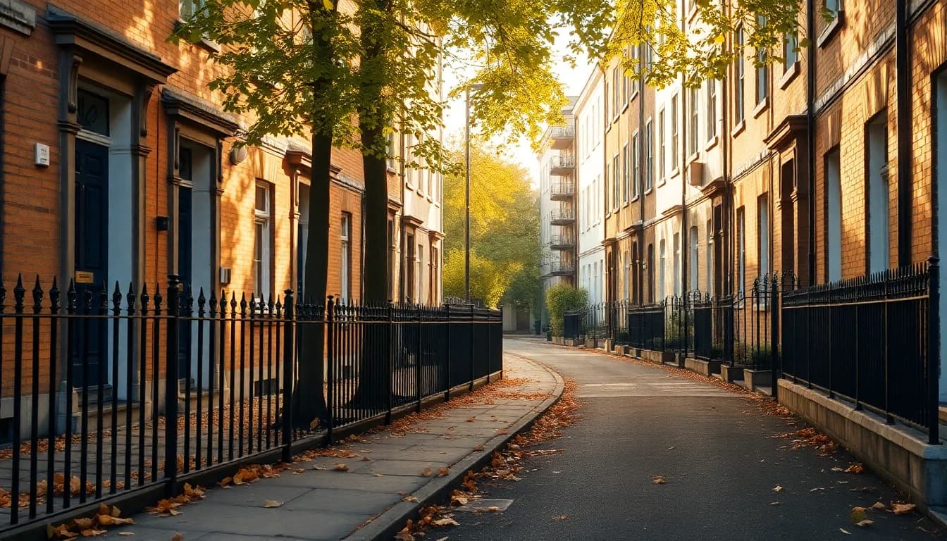 A quiet London street of Victorian terraced houses in autumn light, illustrating new arrivals registering for UK Self Assessment by 5 October