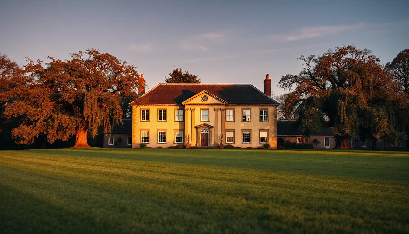 An English country house across a lawn at sunset, illustrating UK Inheritance Tax for Americans living in Britain