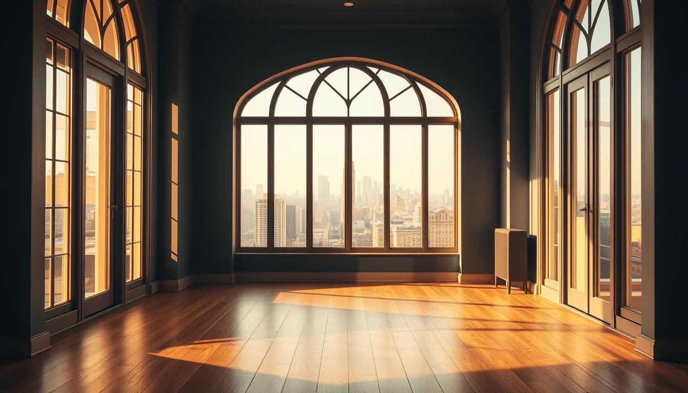 An empty city apartment with arched windows and sunlit oak floors, a US asset within US estate tax for a non-resident