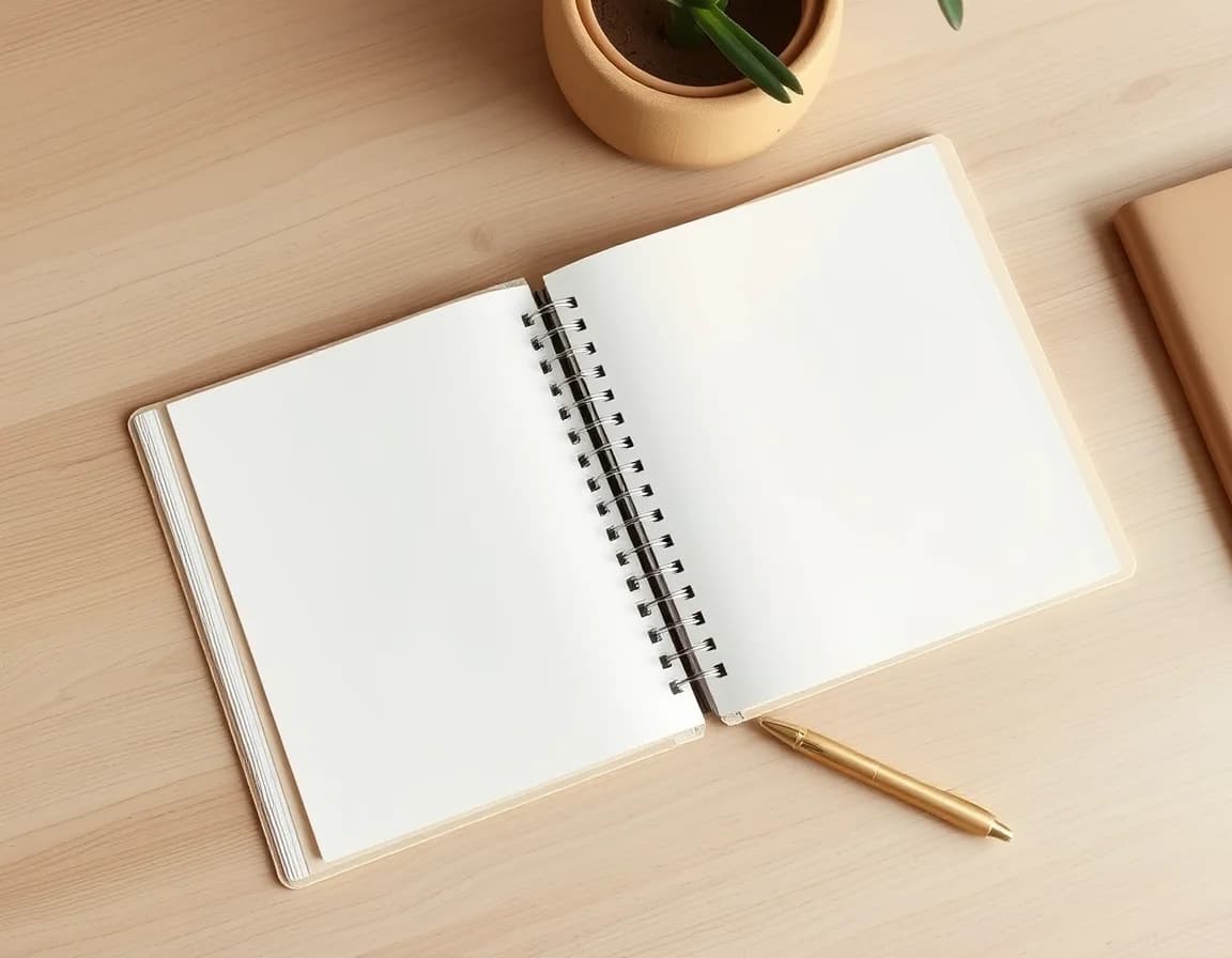 An open blank notebook and a gold pen on a pale desk, ready for a cross border tax preparation checklist