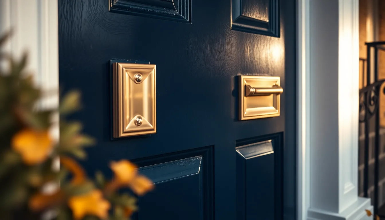 A brass letterbox on a dark navy Georgian front door in autumn light, illustrating the wait for an HMRC UTR number by post for Americans in the UK