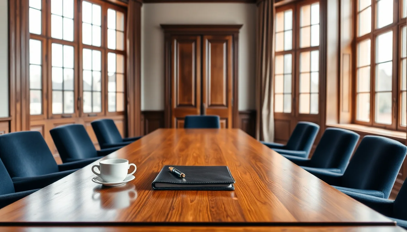 An empty meeting room table set for a first consultation with US/UK cross border tax specialists